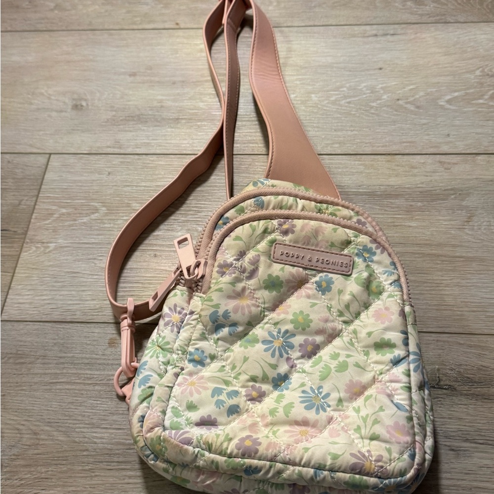 Poppy & Peonies Pastel Floral Quilted Crossbody in Pink and Cream